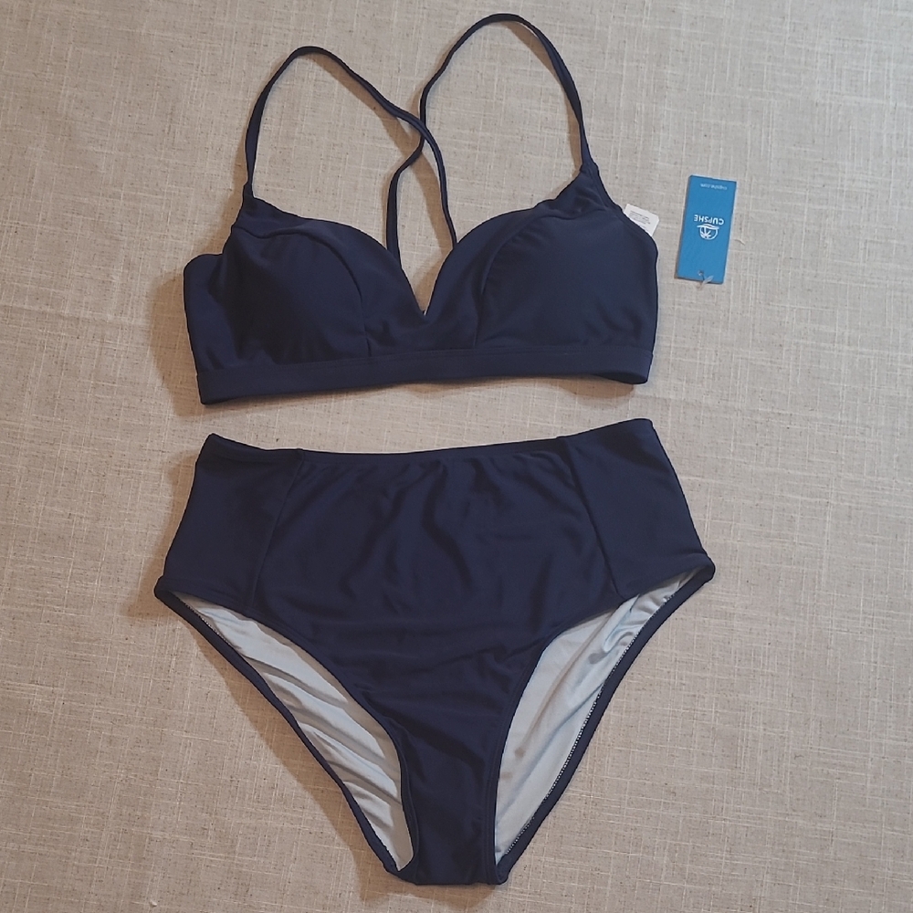 Women's Cupshe Navy Blue High Waist Bikini Set Size M